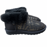 Womens Australian Sheepskin Wool Fur Mini UGG Ankle Boots in Gold Black - 4