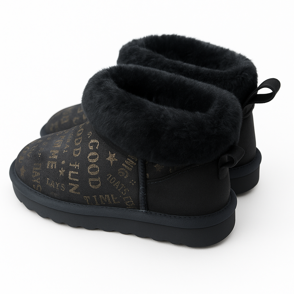 Womens Australian Sheepskin Wool Fur Mini UGG Ankle Boots in Gold Black - 7