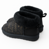 Womens Australian Sheepskin Wool Fur Mini UGG Ankle Boots in Gold Black - 7