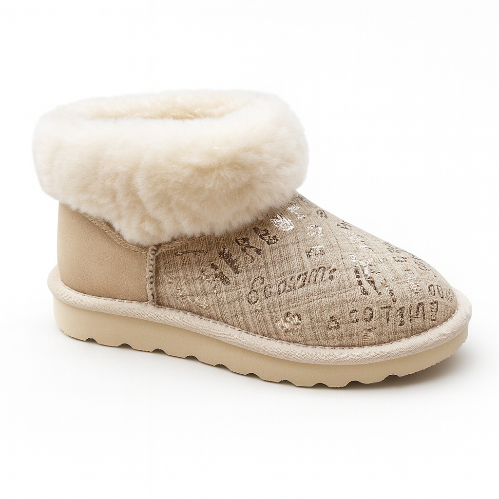 Womens Australian Sheepskin Wool Fur Mini UGG Ankle Boots in Gold Sand - 5