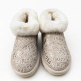 Womens Australian Sheepskin Wool Fur Mini UGG Ankle Boots in Gold Sand - 7