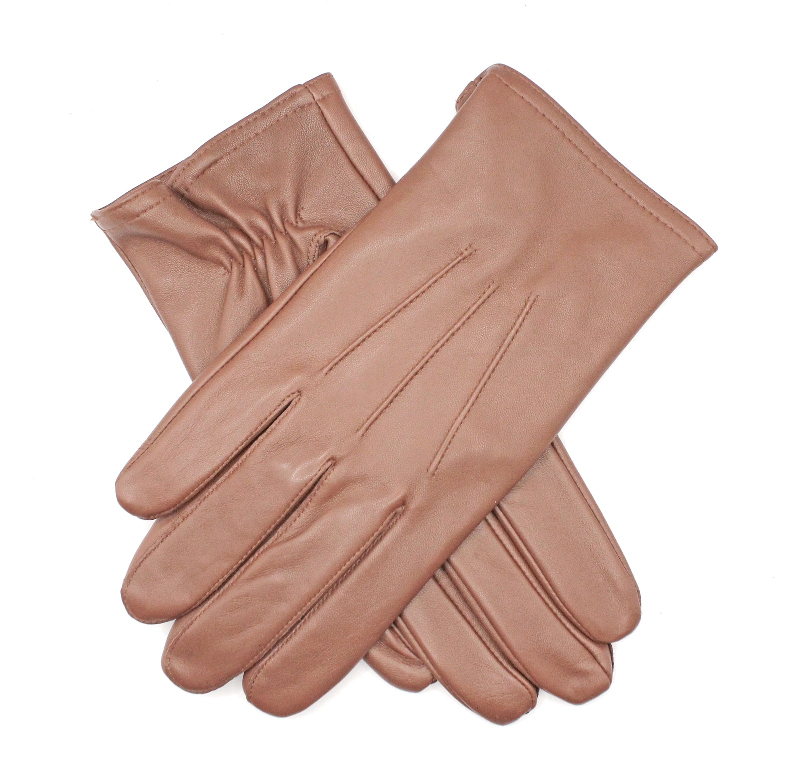 Dents Mens Genuine Full Grain Leather Gloves 3 Point Stitch Fleece Lined Warm Winter - Cognac - Small