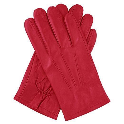 Men's Accessories: Dents Mens Genuine Full Grain Leather Gloves 3 Point Stitch Fleece Lined Warm Winter in Red - Large