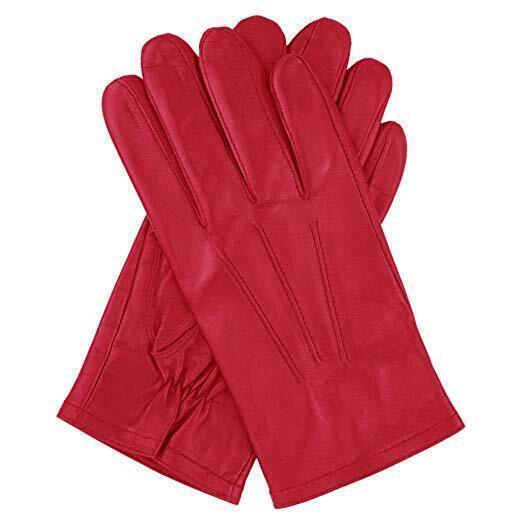 Men's Accessories: Dents Mens Genuine Full Grain Leather Gloves 3 Point Stitch Fleece Lined Warm Winter in Red - Large