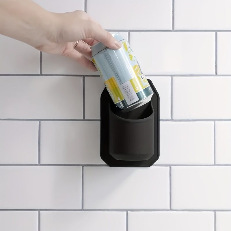 Bath Caddies: Silicone Shower Beer Holder Wall Mounted Beverage Can Rack Self Adhesive in Black