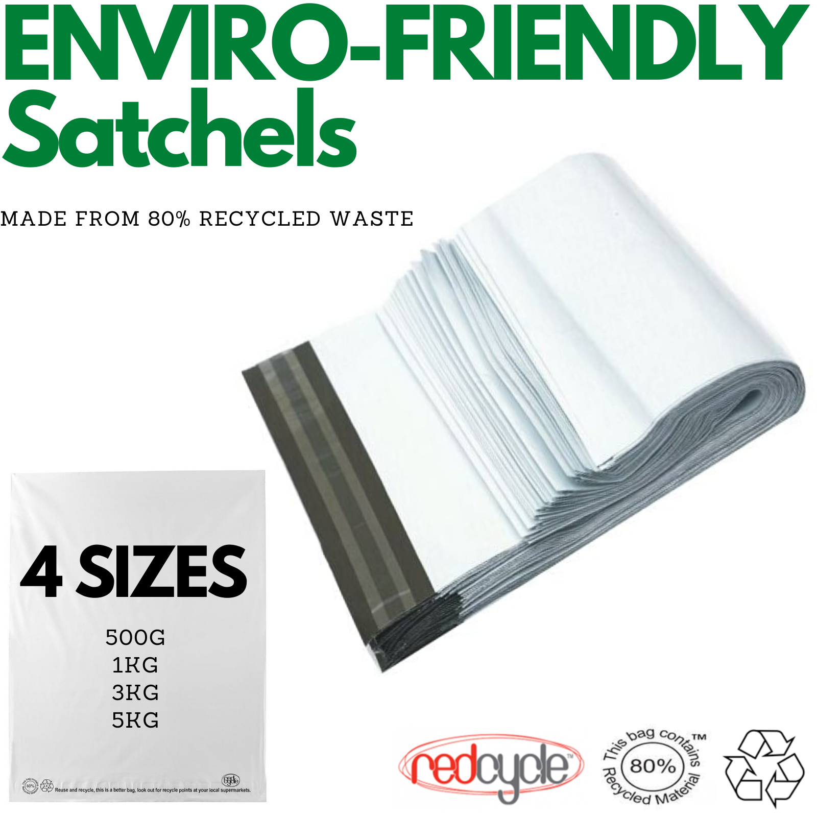 Postage Satchels & Boxes: Enviro Recycled Courier Satchels Poly Mailer Bag Accredited Self Sealing Shipping - 5kg (510x435x50mm) - 750pcs