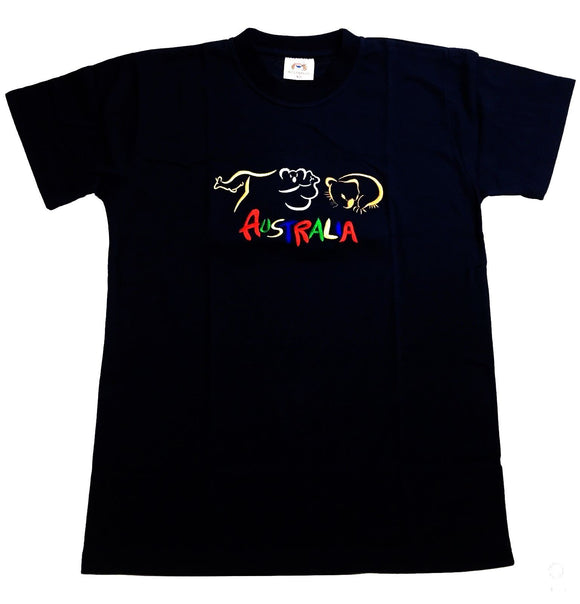 Adult Australia T Shirt Kangaroo Koala 100% Cotton Souvenir Tee Top - Black - XL