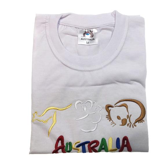Adult Australia T Shirt Kangaroo Koala 100% Cotton Souvenir Tee Top - White - L