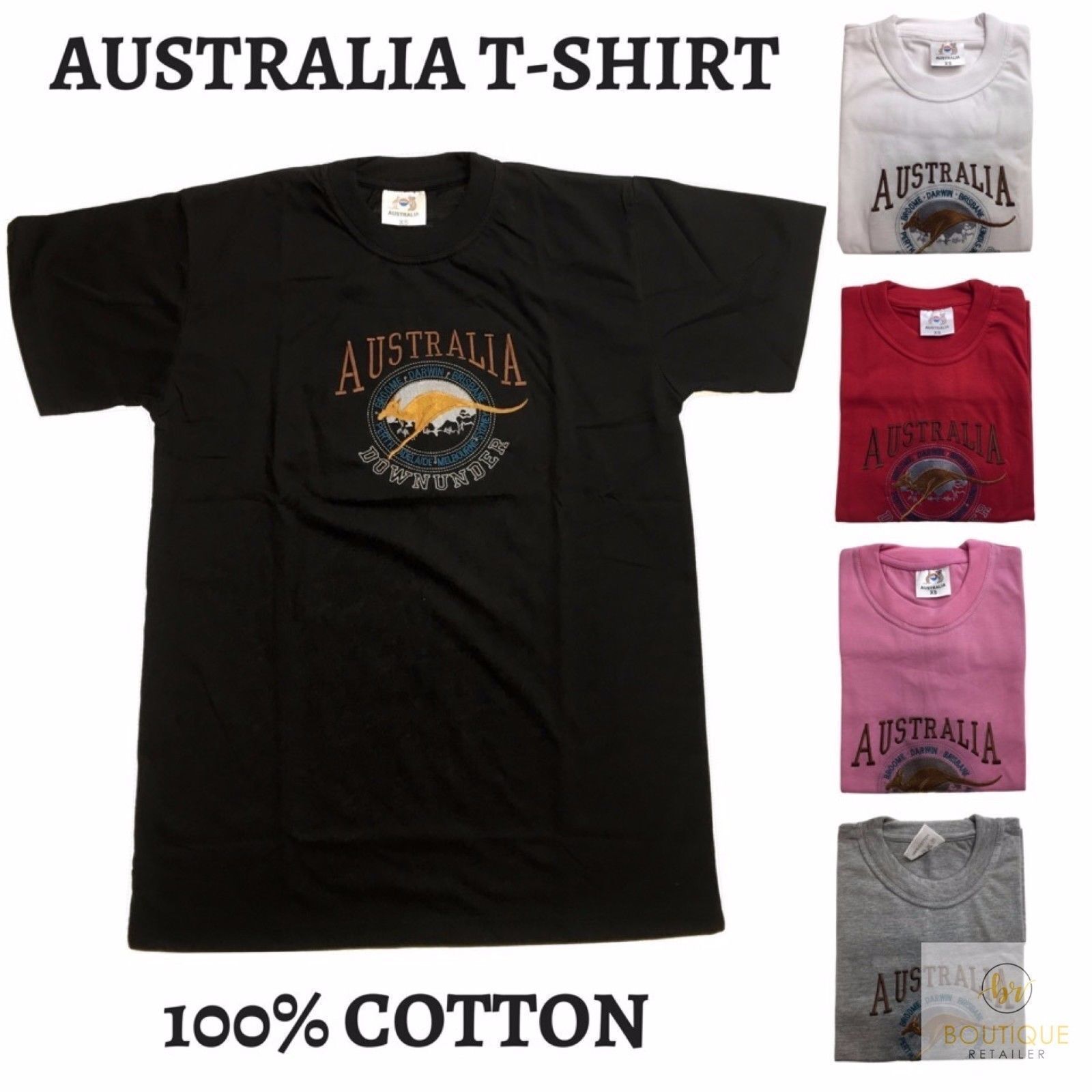 Men's Tops & T-shirts: Adult Australia Kangaroo T Shirt Australia Day Souvenir Tee Top 100% Cotton - Pink - S