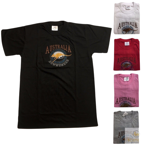 Adult Australia Kangaroo T Shirt Australia Day Souvenir Tee Top 100% Cotton - Pink - XL