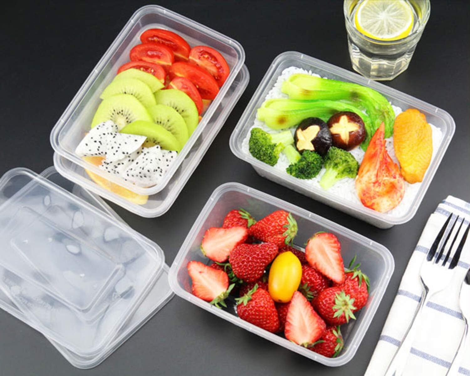 Storage Boxes: 500pcs 350ml Reusable Food Containers Plastic Meal Prep Storage w/Lids - BPA Free (145*100*40mm)