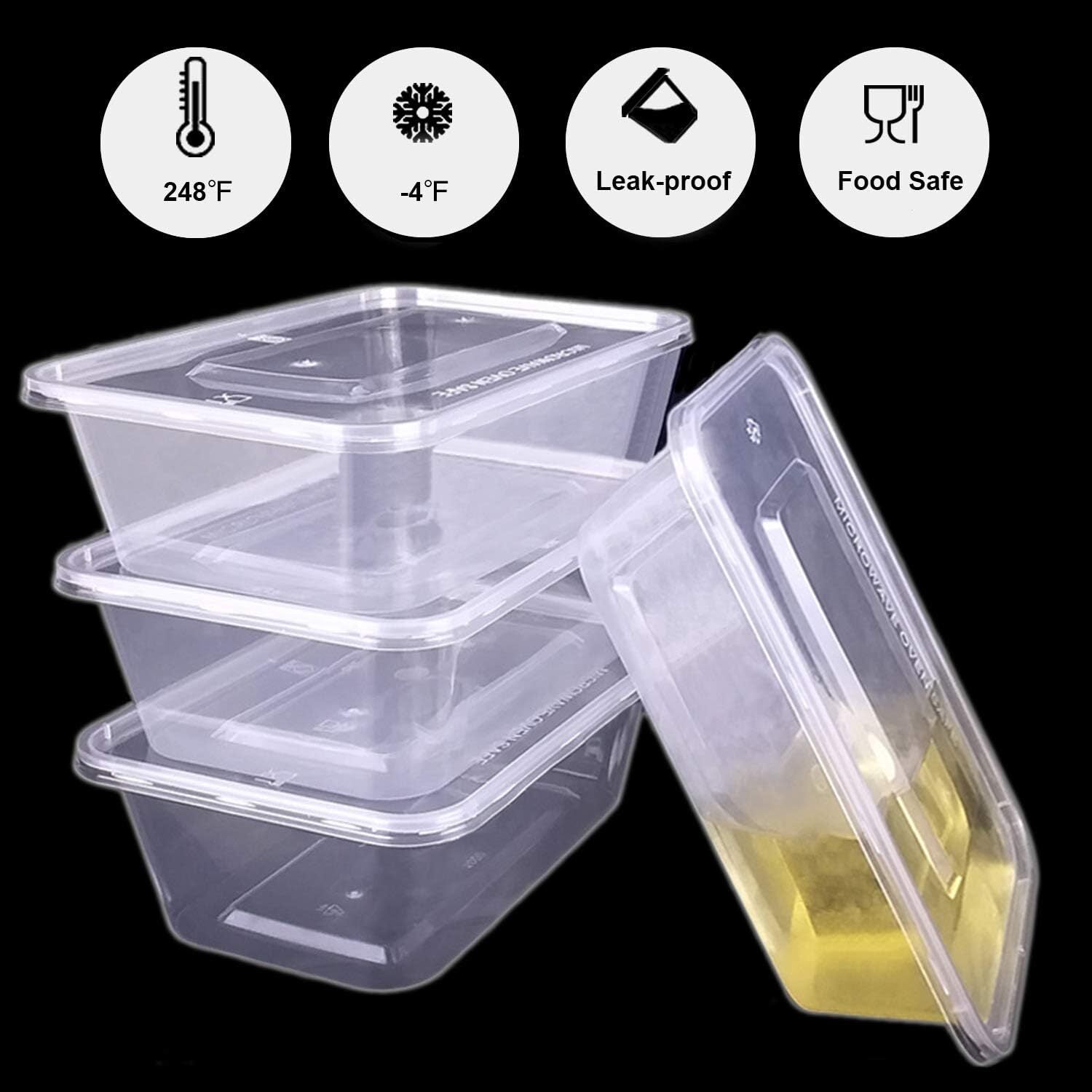 Storage Boxes: 500pcs 350ml Reusable Food Containers Plastic Meal Prep Storage w/Lids - BPA Free (145*100*40mm)