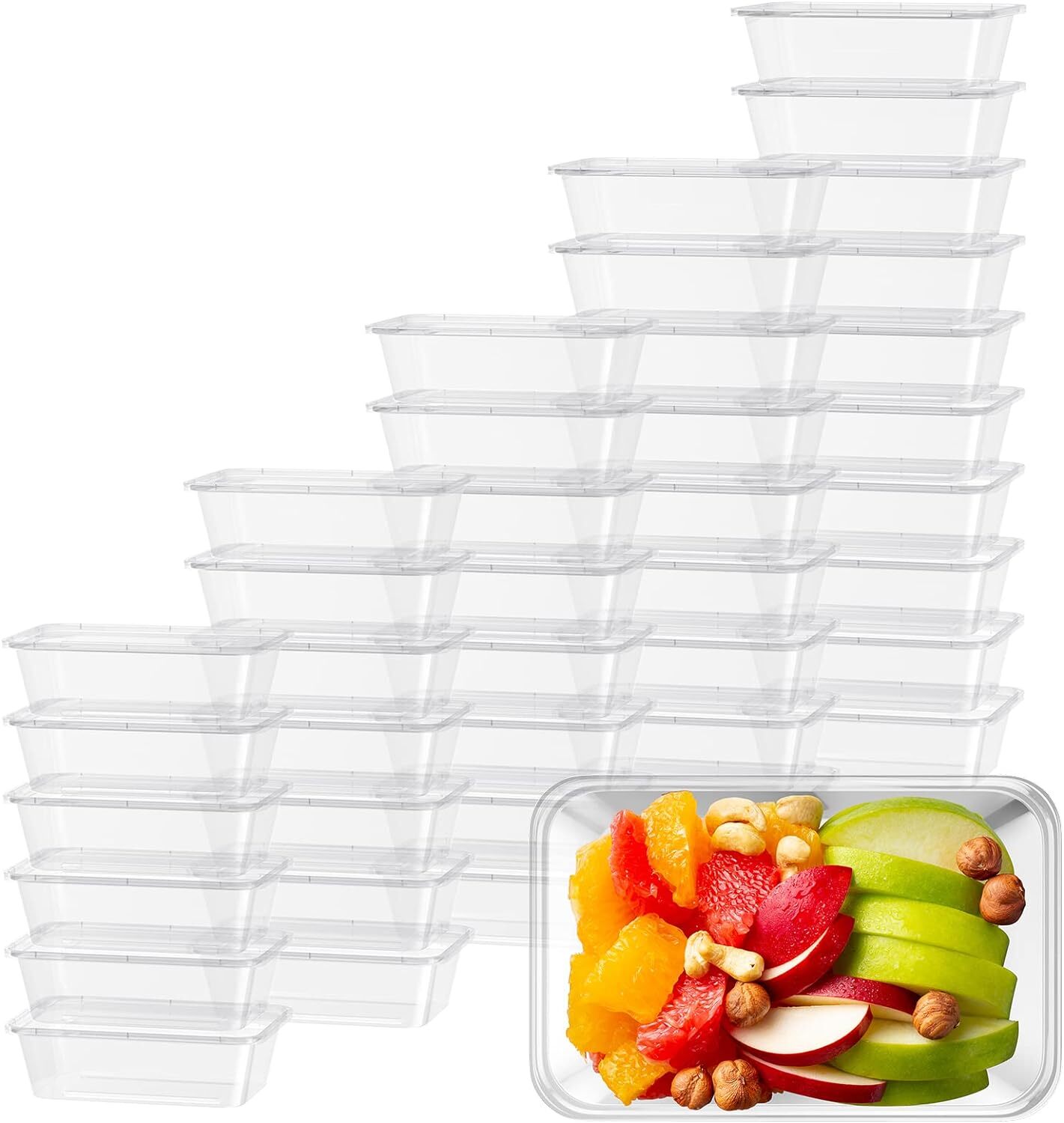 Storage Boxes: 96pcs 2000ml Reusable Food Containers Plastic Meal Prep Storage w/ Lids - BPA Free (246*157*67mm)