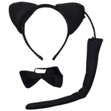 Costumes & Accessories: BLACK CAT EARS HEADBAND w Bow Tail Animal Costume Halloween Party Hair Accessory