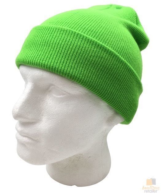 Unisex Fluro Beanie Hi Vis Knit Winter Hat Ski Cap One Size - Fluro Green