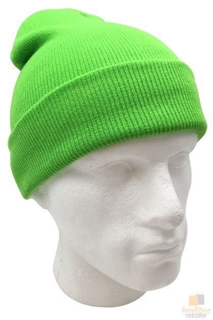Unisex Fluro Beanie Hi Vis Knit Winter Hat Ski Cap One Size - Fluro Green