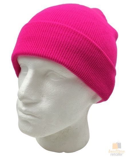 Unisex Fluro Beanie Hi Vis Knit Winter Hat Ski Cap One Size - Fluro Pink