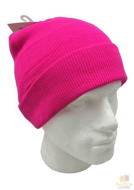 Unisex Fluro Beanie Hi Vis Knit Winter Hat Ski Cap One Size - Fluro Pink