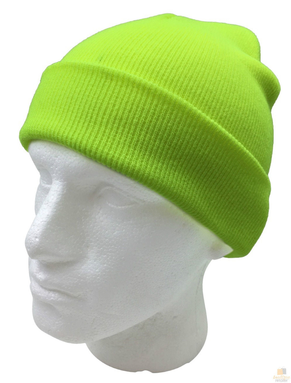 Unisex Fluro Beanie Hi Vis Knit Winter Hat Ski Cap One Size - Fluro Yellow