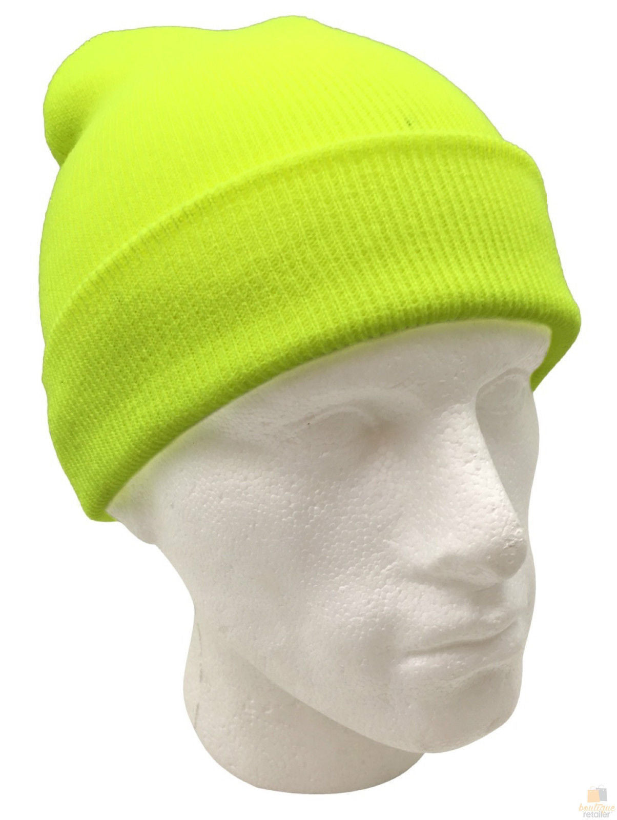 Unisex Fluro Beanie Hi Vis Knit Winter Hat Ski Cap One Size - Fluro Yellow