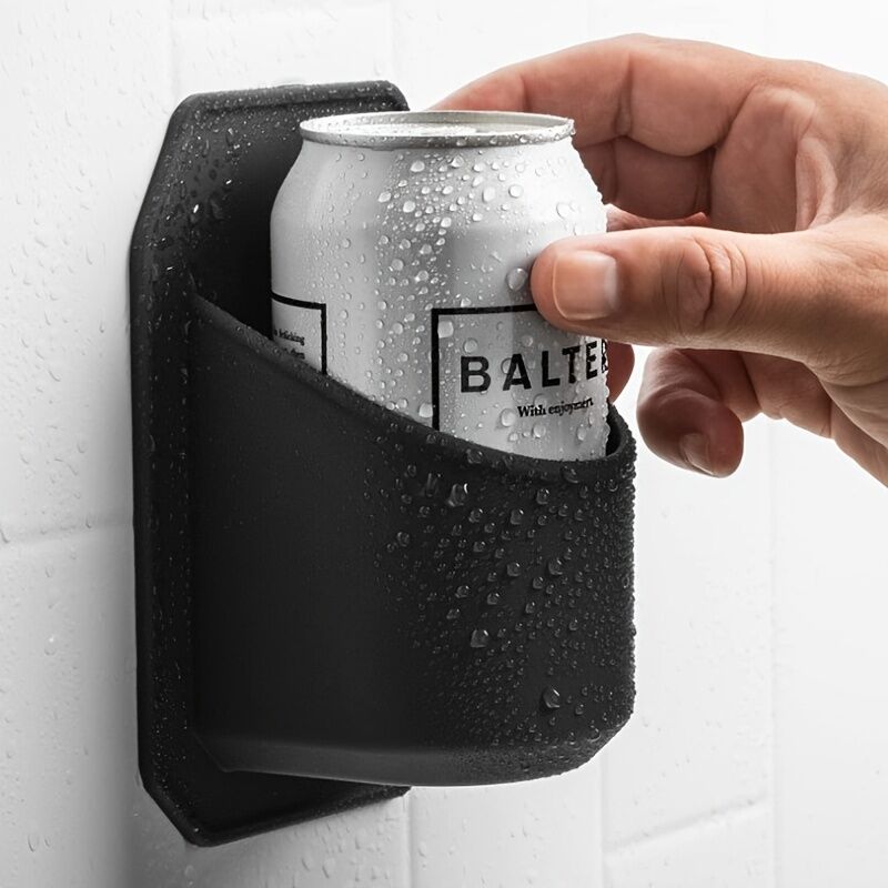 Bath Caddies: PP Sturdy Hard Plastic Shower Beer Holder Wall Mounted Beverage Can Rack Self Adhesive