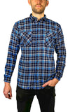 Men's Shirts: Mens Flannelette Long Sleeve Shirt 100% Cotton Check Authentic Flannel - Full Placket - Turquoise/Black - XXL