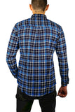 Men's Shirts: Mens Flannelette Long Sleeve Shirt 100% Cotton Check Authentic Flannel - Full Placket - Turquoise/Black - XXL