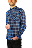 Men's Shirts: Mens Flannelette Long Sleeve Shirt 100% Cotton Check Authentic Flannel - Full Placket - Turquoise/Black - XXL