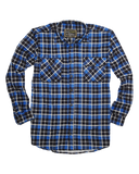 Men's Shirts: Mens Flannelette Long Sleeve Shirt 100% Cotton Check Authentic Flannel - Full Placket - Turquoise/Black - XXL