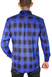 Mens Flannelette Long Sleeve Shirt 100% Cotton Check Authentic Flannel - Full Placket - Royal Blue  - XL