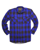 Mens Flannelette Long Sleeve Shirt 100% Cotton Check Authentic Flannel - Full Placket - Royal Blue  - XL