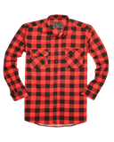 Men's Shirts: Mens 100% Cotton Flannelette Shirt Long Sleeve Check Authentic Flannel - Red/Black - XL