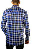Mens 100% Cotton Flannelette Shirt Long Sleeve Check Authentic Flannel - Denim - 4XL
