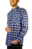 Mens 100% Cotton Flannelette Shirt Long Sleeve Check Authentic Flannel - Denim - L