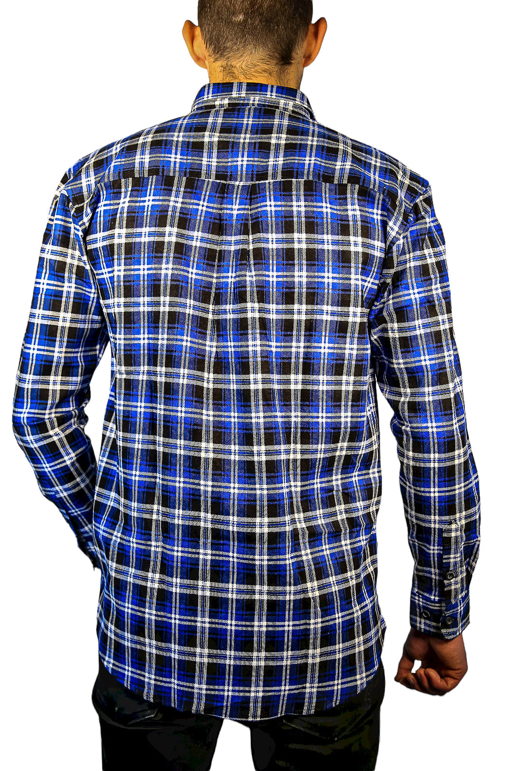 Mens 100% Cotton Flannelette Shirt Long Sleeve Check Authentic Flannel - Denim - XL