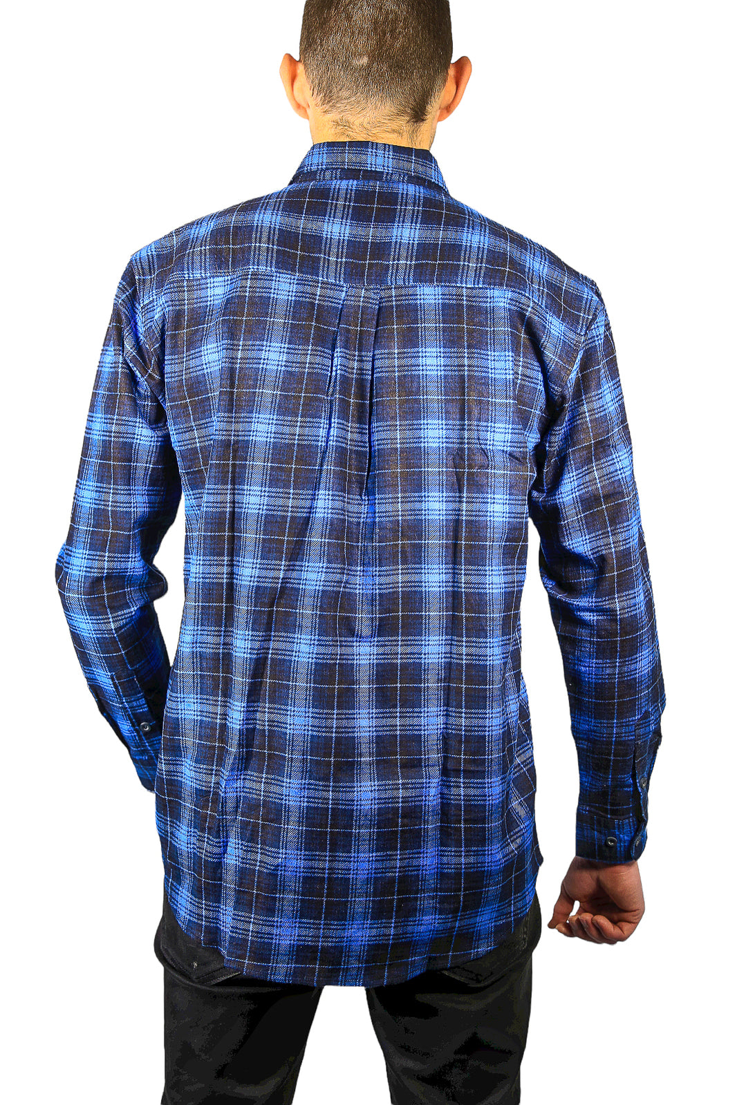 Mens 100% Cotton Flannelette Shirt Long Sleeve Check Authentic Flannel - Blue - 5XL