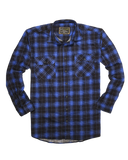 Mens 100% Cotton Flannelette Shirt Long Sleeve Check Authentic Flannel - Blue - 5XL