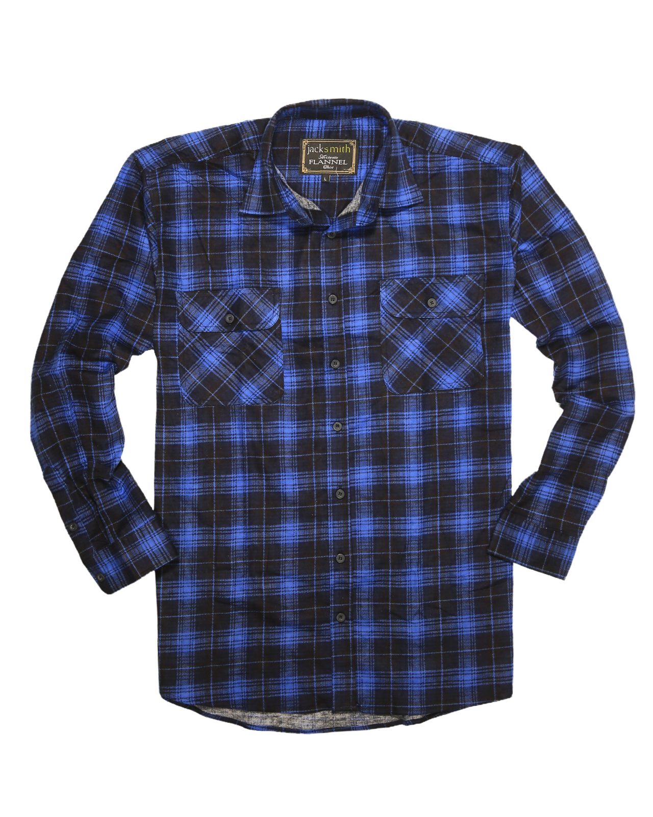 Mens 100% Cotton Flannelette Shirt Long Sleeve Check Authentic Flannel - Blue - 6XL