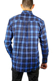 Mens 100% Cotton Flannelette Shirt Long Sleeve Check Authentic Flannel - Blue - 7XL