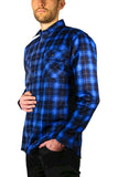 Mens 100% Cotton Flannelette Shirt Long Sleeve Check Authentic Flannel - Blue - XL