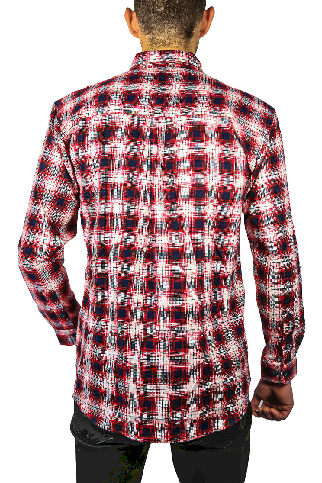 Mens 100% Cotton Flannelette Shirt Long Sleeve Check Authentic Flannel - Red/Navy - 3XL