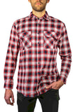 Mens 100% Cotton Flannelette Shirt Long Sleeve Check Authentic Flannel - Red/Navy - 9XL