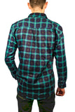 Mens 100% Cotton Flannelette Shirt Long Sleeve Check Authentic Flannel - Green/Navy - 3XL