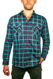 Mens 100% Cotton Flannelette Shirt Long Sleeve Check Authentic Flannel - Green/Navy - 5XL