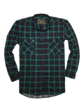 Mens 100% Cotton Flannelette Shirt Long Sleeve Check Authentic Flannel - Green/Navy - 5XL