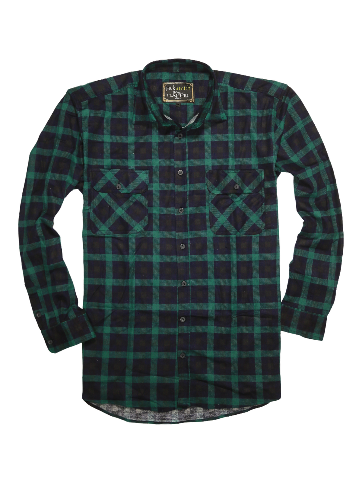 Mens 100% Cotton Flannelette Shirt Long Sleeve Check Authentic Flannel - Green/Navy - 8XL