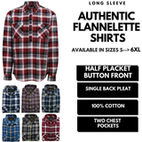 Men's Shirts: Mens Half Placket Flannelette Long Sleeve Pullover Shirt 100% Cotton Check Authentic Flannel  - Burgundy - S