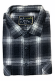 Mens Flannelette Long Sleeve Shirt 100% Cotton Authentic Flannel - Half Placket - Black - 5XL