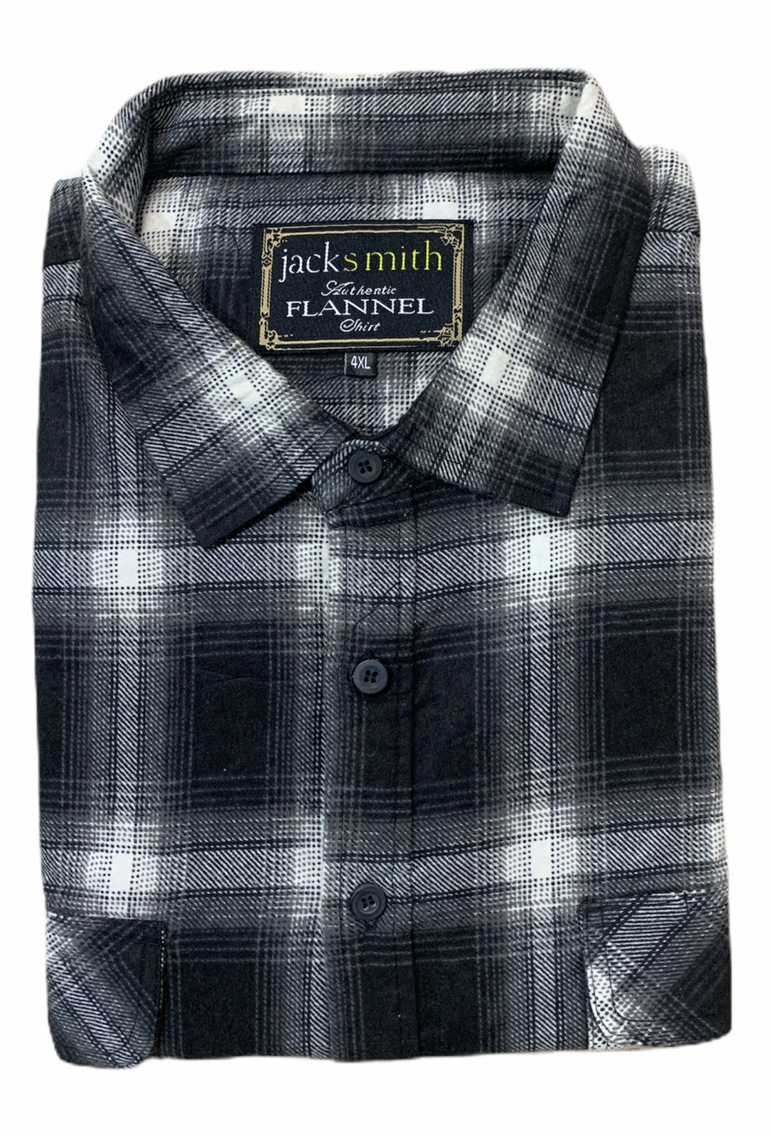 Mens Flannelette Long Sleeve Shirt 100% Cotton Authentic Flannel - Half Placket - Black - 5XL