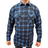 Mens Flannelette Long Sleeve Pullover Shirt 100% Cotton Flannel - Half Placket - Blue - 4XL